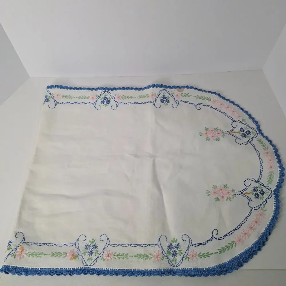 Vintage Embroidered Dresser Scarves Table Runners Lot of 2 Crochet Trim